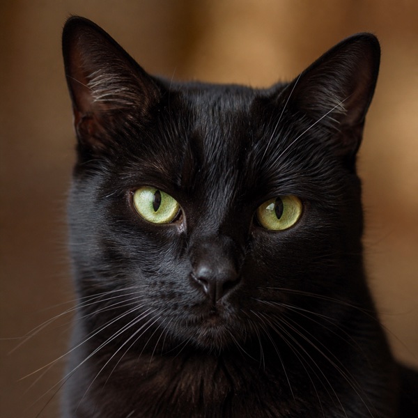 Luna, a black cat with green eyes